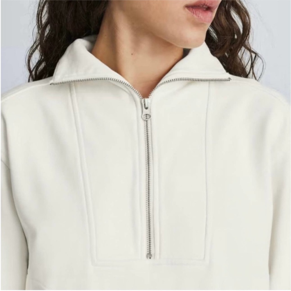 EVERLANE Track Half Zip Organic Cotton Sweatshirt Pullover Bone White - Picture 12 of 12